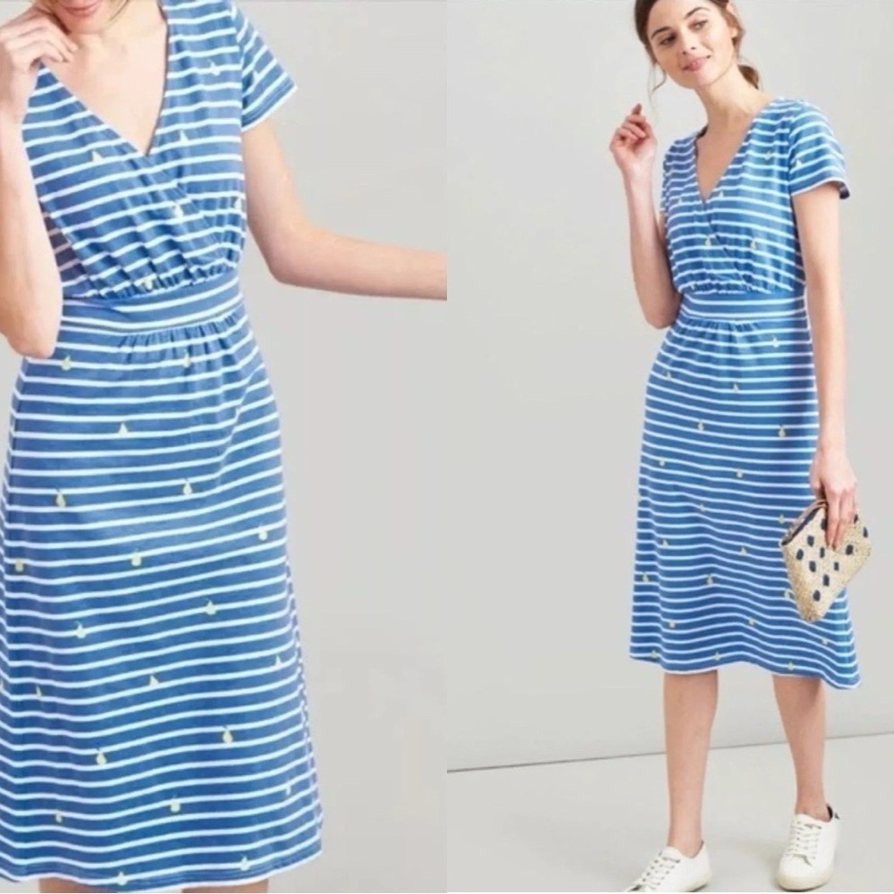 JOULES Jude Blue Pear Stripe Jersey Wrap Midi Dress Sz 10